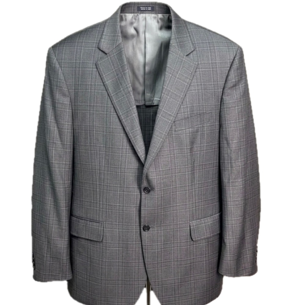 Peter Millar Flynn Sport Coat Mens 48R Grey Glen Plaid 100% Wool 2 Button Blazer